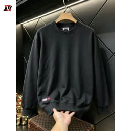 Heavyweight men's autumn and winter solid color terry cotton men's clothing crew neck long sleeve loose casual sweatshirt