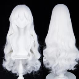 White Long Wavy Anime Game Cosplay Synthetic Wigs with Bangs Fluffy Heat Resistant Wig for Daily Party