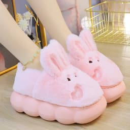White Rabbit Hare Slippers Women's Cute Animal Platform Home Mules Shoes Girls Bedroom Plush Slides Slipper Ears Indoor Shoes