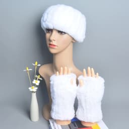 One Set Women Real Rex Rabbit Fur Cuff+Headband Winter Warmer Hat Arm Wrist Sleeve Gloves Female Real Fur Cap+Elastic Wristband