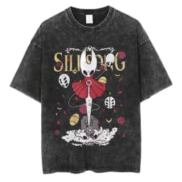 Washed Vintage Game Hollow Knight Double Sided Print T-shirt Men Women Fashion Casual T-shirts Oversized Short Sleeve T Shirts