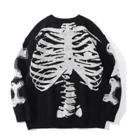 Men Loose Sweaters Black Skeleton Bone Print Pullovers Women Vintage Retro Knitted Sweater Autumn Cotton Pullover Unisex 3XL