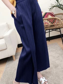 Miyake Pleated Black High Waist Split Side Straight Pants Women Causal Loose Cropped Trousers