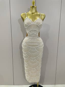 Elegance Pearl Beading Sequins Sleeveless Sexy Strap Bodycon Long Dress Women Celebrate Evening Party Birthday Outfit Vestido