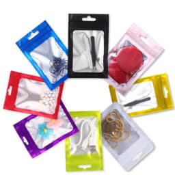 50pcs Colorful Foil Zip Lock Bags With Transparent Window Reusable Hanging Bags For Jewelry Display And Packaging