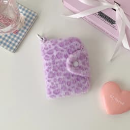 Girl Plush Leopard Pattern Card Bag Zipper Coin Purse High Beauty Bag Pendant Small Wallet Student Meal Card Holder Id Holder