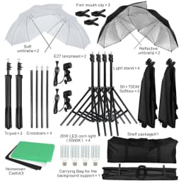 Photography Photo Studio LED Softbox Umbrella Lighting Kit With 4 Color Backdrop 2*3m Background Frame 20W Corn Light