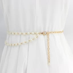 Multilayer Pearl Thin Long Belt For Women Elegant Gold Metal Body Chain Apparel Dress Decor Adjustable Female Waist Bands Straps