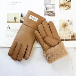 Women's Thickened Winter Sheepskin Fur Gloves Windproof Warm Outdoor Motorcycle Riding Color Leather Finger Gloves