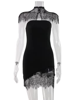 CNYISHE Strapless Solid Lace Patchwork Women Dresses Sheath Sexy Club Hip Wrap Bodycon Vestidos Female Outfits Party Chic