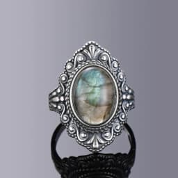 Silver Ring for Women Oval Round Natural Labradorite Ring Gift Sun Shaped Retro Luxury Fine Jewelry