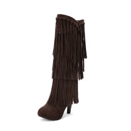 2022 Spring New High-Heeled V-Neck Fringed Women's Boots Round Toe Waterproof Fashion Sexy Fashion Set Of Feet Princess Boots