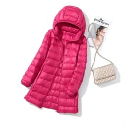 Haze Blue Women's Lightweight Long Jacket, Hooded Long Sleeve Coat, Asian Size M-7XL, Red, Black, Blue, Purple Available Parkas