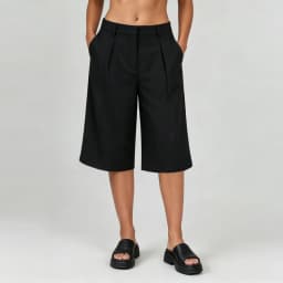 Lamuusaa Women Bermuda Shorts y2k Clothes Solid Color High Waist Knee Length Shorts with Pockets 2000s Clothing Streetwear