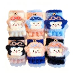 Cute Toddler Winter Plush 2‑in‑1 Flip‑Top Mittens Snap Button Animal Cold-proof Hand Warm Gloves For Boys Girls Children Gift