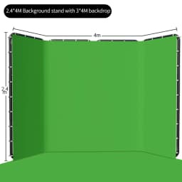 Background Stand 240CMx400CM with Green Screen Wall and Clip Photography Backdrop Frame For Living Video Recording Changing Room
