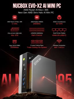GMKTec Mini PC EVO-X2 AMD Ryzen Al Max+ 395 Radeon 8060 Windows11 Pro LPDDR5 128GB 2TB PCle 4.0 NVMe Wif7 BT5.4 8K Mini PC Gamer
