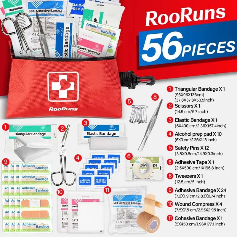 56-Piece First Aid Kit Mini Outdoor Survival Gear for Camping, Travel, Car, Office, Home Emergency & IFAK Medical Bag
