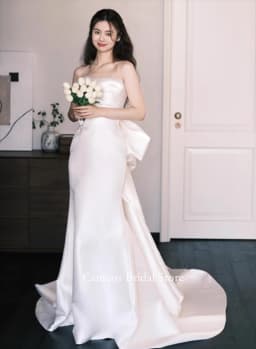 SONDR Customized Wedding Dresses Sleeveless Ivory Strapless Korea Satin Mermaid Bowith Brides Gowns Women Bridal Dresses