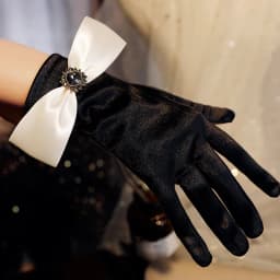Korean Solid Color Satin Black Bow Rhinestones Studio Photo Wedding Dress Gloves Women Summer Driving Sunscreen Gloves S95