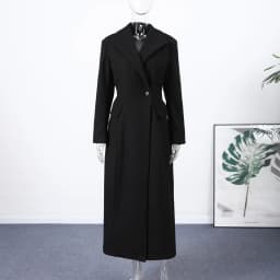Elegant Hidden Button V-neck Long Coat Women Vintage Classic Waist-cinching Black Tweed Coats Lady Winter Chic Street Overcoats