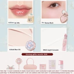 Flower Knows Makeup Gift Set Lip Cream,Blush,Cushion BB Cream,Brightening Concealer,Hydrating Essence & Cosmetic Bag All-in-One