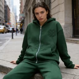 Olive Green Embroidered Zip Hoodie & Pants Set Men Streetwear Trendy Loose Casual 2-Piece Tracksuit New 2025 Fashion