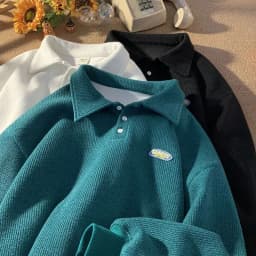 OUDIFU Fall and Winter Polo Collar Sweatshirt Genderless Japanese-Sle Retro Ins Tide Tops Easiest for Match Loose Velvet Th...
