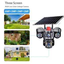 KERUI 6MP Triple Lens Solar PTZ Camera 4G SIM WiFi Outdoor Home Security CCTV with V380pro App Built-in Rechargeable Battery