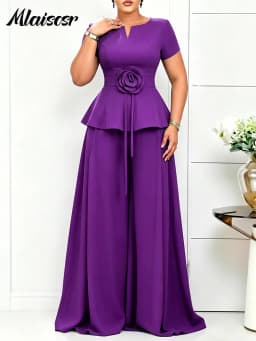 Mlaiscsr 2 Piece Women's Set Elegant Peplum Blouse and Palazzo Pants Suit Perfect for Cocktail Parties Proms Formal Events 2026