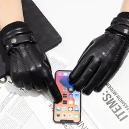 Winter Thickened Fleece Gloves for Men Touchscreen Compatible Windproof Warm Breathable Leather Gloves