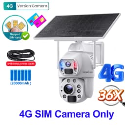 SHIWOJIA 36X ZOOM 12MP 4G SIM Solar Camera Outdoor 360° Wireless WIFI Battery Security Cameras with Solar Panel PIR Night Vision