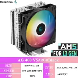 DEEPCOOL AG400 4 Heat Pipe CPU Air-Cooled Cooler ARGB PWM TDP 220W CPU Radiator for LGA1700 1200 115X 1151 1155 AMD AM4 AM5