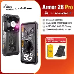 Ulefone Armor 28 Pro 5G AI Rugged Phone 16GB+512GB 10600mAh Battery120W 6.67”AMOLED Android 15 MTK Dimensity 7300 Smartphone