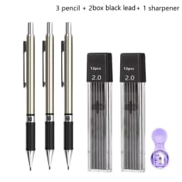 Full Metal 2.0 mm Mechanical Pencils Leads Set for Art Drawing Painting Color 2B Automatic Pencils Office School Pens Supplies