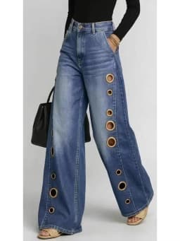 UCXQ Casual Solid Wide Leg Jeans Grommet Button High-Waisted Versatile Clothes 2026 Fashion Tide Summer Women's New 23Z5809