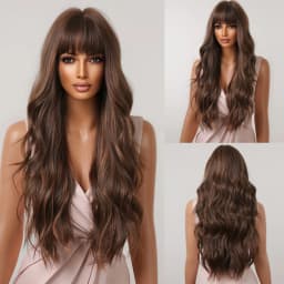 HENRY MARGU Long Wavy Brown Red Orange Wigs with Bangs Cosplay Party Heat Resistant Synthetic Hair Wigs for Black Women Afro
