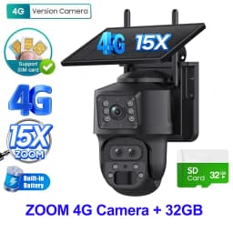 SHIWOJIA 15X ZOOM Solar Camera 4G 12MP Three Lens 360° View 5W Solar Panel Security Outdoor PTZ IP Camera 7800mAh Battery UBOX