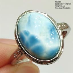 Natural Blue Larimar Adjustable Ring 925 Sterling Silver Larimar Gemstone Women Men Water Pattern AAAAA
