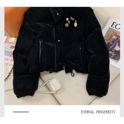 Outcoat Black Velvet Retro Short Down Cotton-padded Jacket Women New Winter Cotton-padded Jacket Thickened Stand-up Collar Coat