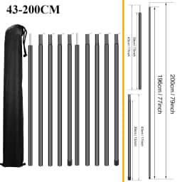 Telescopic Tent Poles Set of 2 Universal Adjustable Aluminium Camping Awning Poles Sun Sail Shelter Rods Tarp Tent Accessories