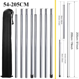 Telescopic Tent Poles Set of 2 Universal Adjustable Aluminium Camping Awning Poles Sun Sail Shelter Rods Tarp Tent Accessories