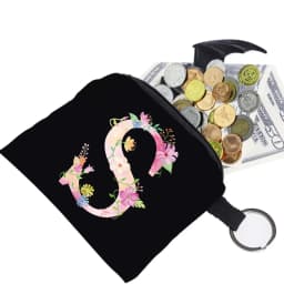 Women's Wallet Coin Purse Small Object Bag Key Ring Buckle Organizers Bags Black Canvas Pink Letter Pattern Print Series