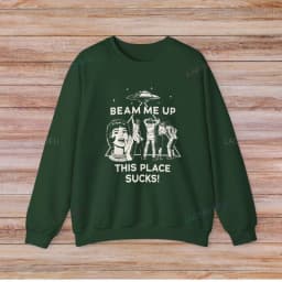 Beam Me Up This Place Sucks Stranger Long Sleeve Sweatshirt Alien UFO Abduction Retro Quote Autumn and Winter Matching Hoodies