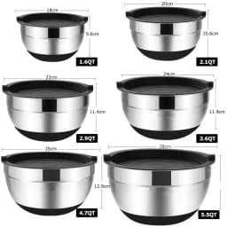 1/6PCS Silicone Bottom Thickened with Lid Cooking Basin Stainless Steel Egg Beating Basin Salad Mixing Basin Kitchen Baking