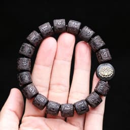 Authentic Natural Ebony Tibetan Six-Character Mantra Tibetan Prayer Wheel Bracelet 15mm Unisex Bracelet