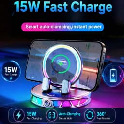 Auto Clamping Car Mobile Cell Phone Holder Support For Mobile Wireless Charger For Car Dashboard Mount With RGB Light
