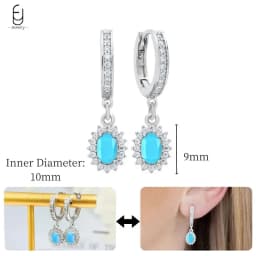 925 Sterling Silver Needle Exquisite Turquoise Silver Earrings for Women Blue Crystal Geometry Pendant Earrings Luxury Jewelry