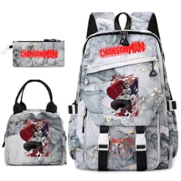 Chainsaw Man Anime Print Student Backpack Set for Girls with Lunch Bag Pencil Case School Daily Use