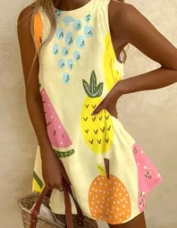 2025 Summer Casual print loose mini Dresses For Woman Fashion Beach Marine elements Dress o-neck Sleeveless party Dress